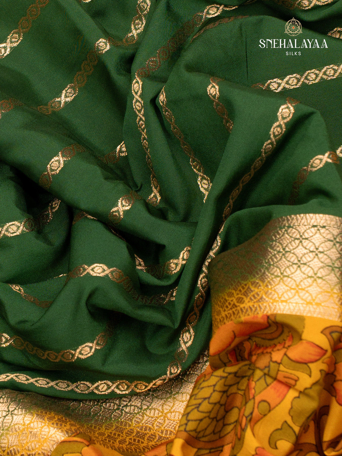 Rust Orange Printed Mysore Silk Saree